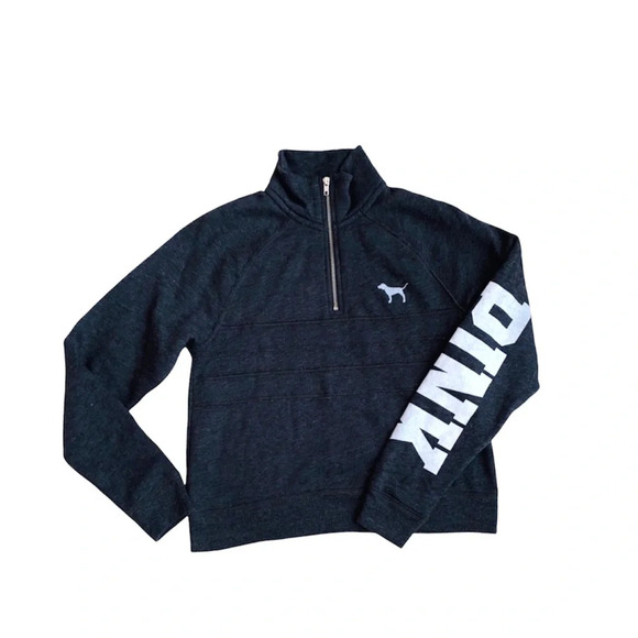 PINK Victoria’s Secret Dark Gray Quarter Zip Icon Sweatshirt Xsmall Women’s - Picture 6 of 6